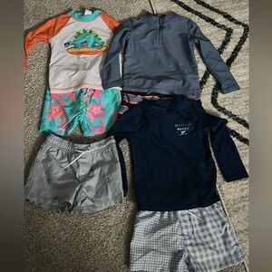Carters 3 Rash Guards / 4 bathing suit bottoms toddler boys 2T